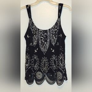 MARINA XL Black/White Sequin Beaded Tank Top Dressy Casual